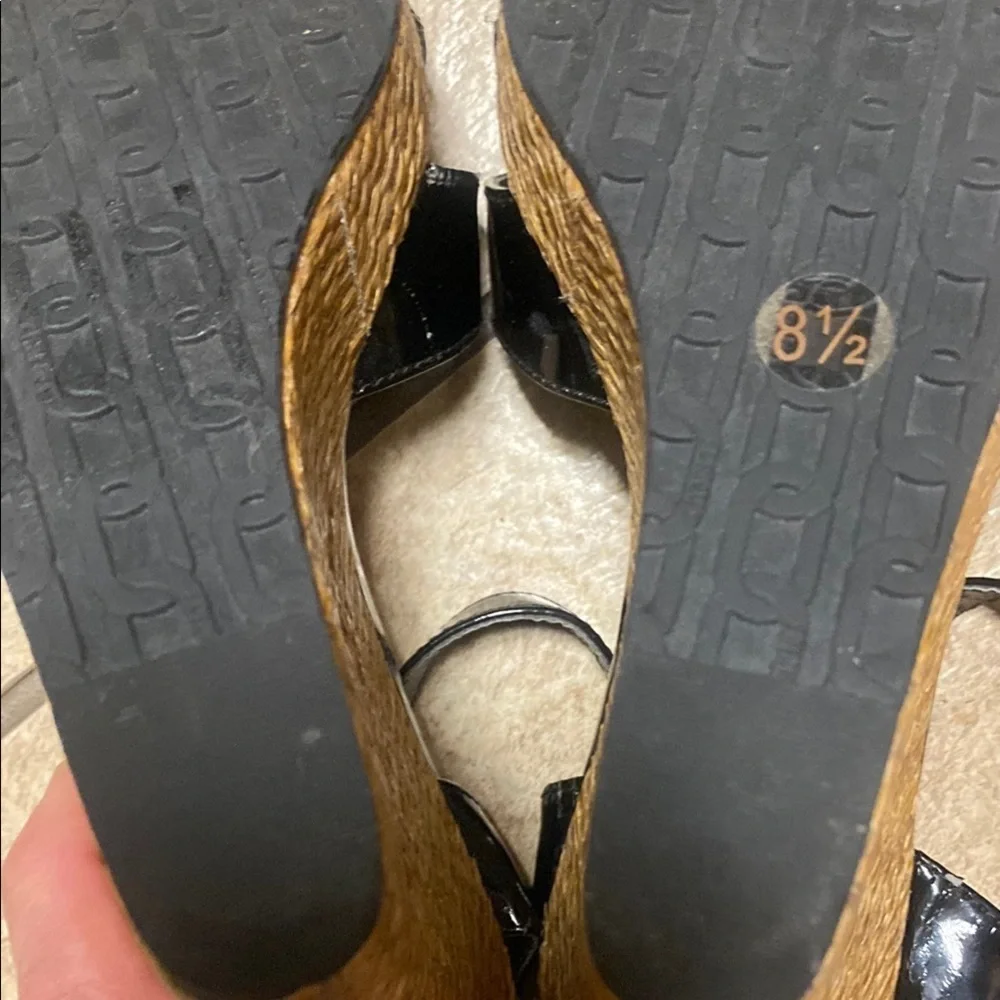 Sleek Black Espadrille 8.5 Sandals with Patent Straps Spring Wedding Guest